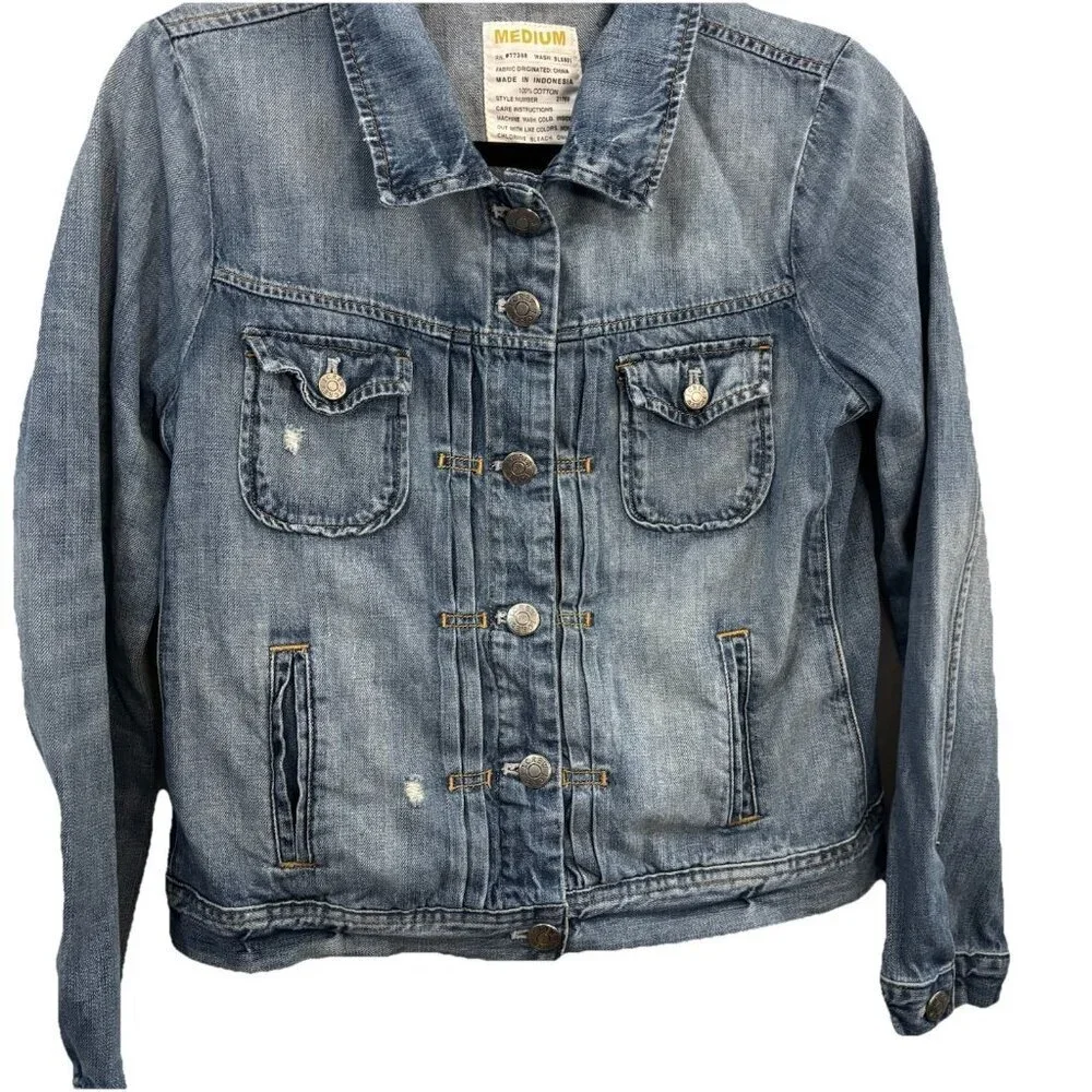J.Crew  Lightweight, Classic, Distressed, Denim Jean Jacket Size Medium